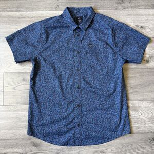 RVCA Men's Blue Floral Slim Fit Short Sleeve Button Down Shirt - Size XL